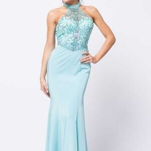 EVENING FORMAL PARTY OPEN BACK GOWN AC758 AQUA